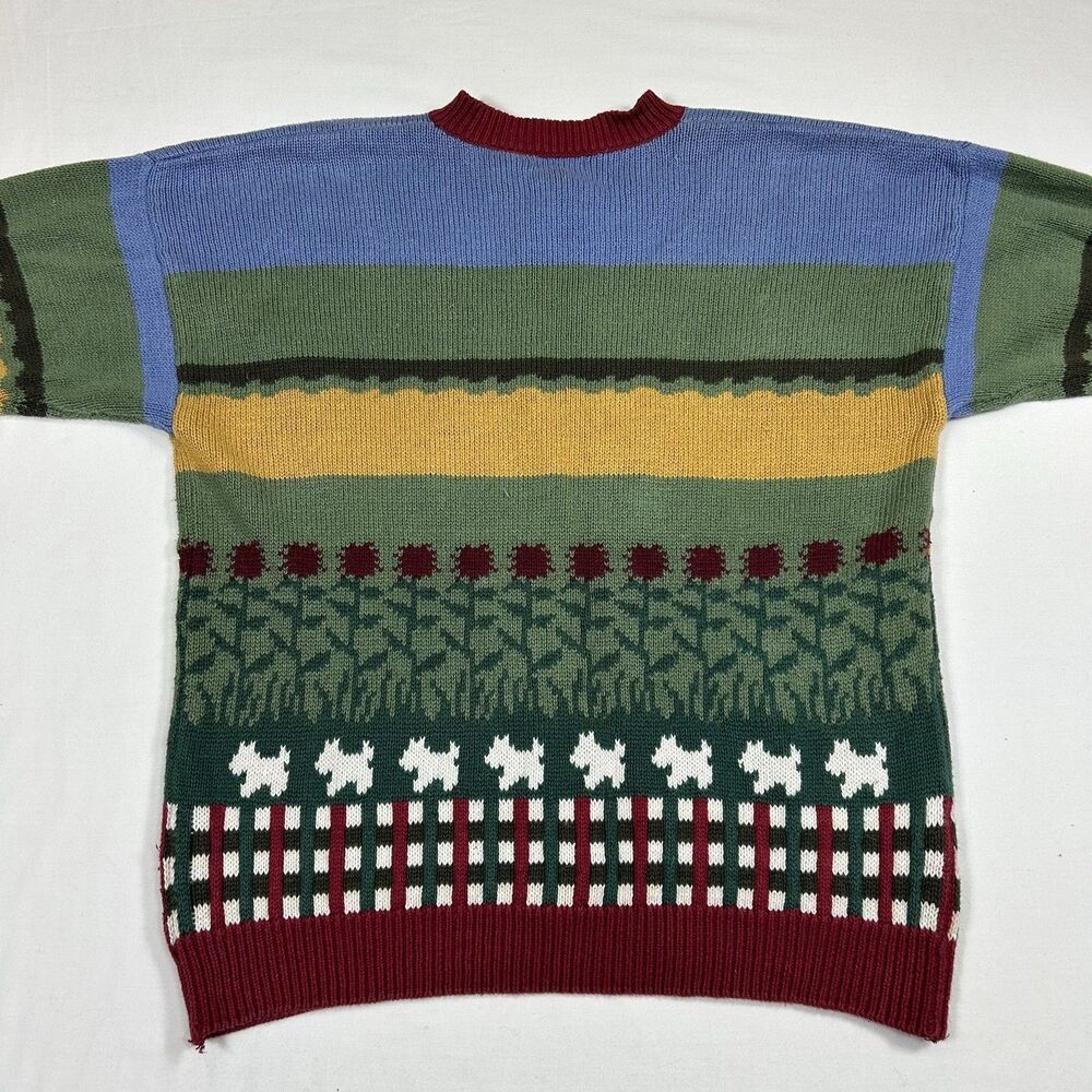 Vintage Lucia Apple Orchard Farm Cardigan Sweater XL Novelty Country Dog Festive - Picture 13 of 14